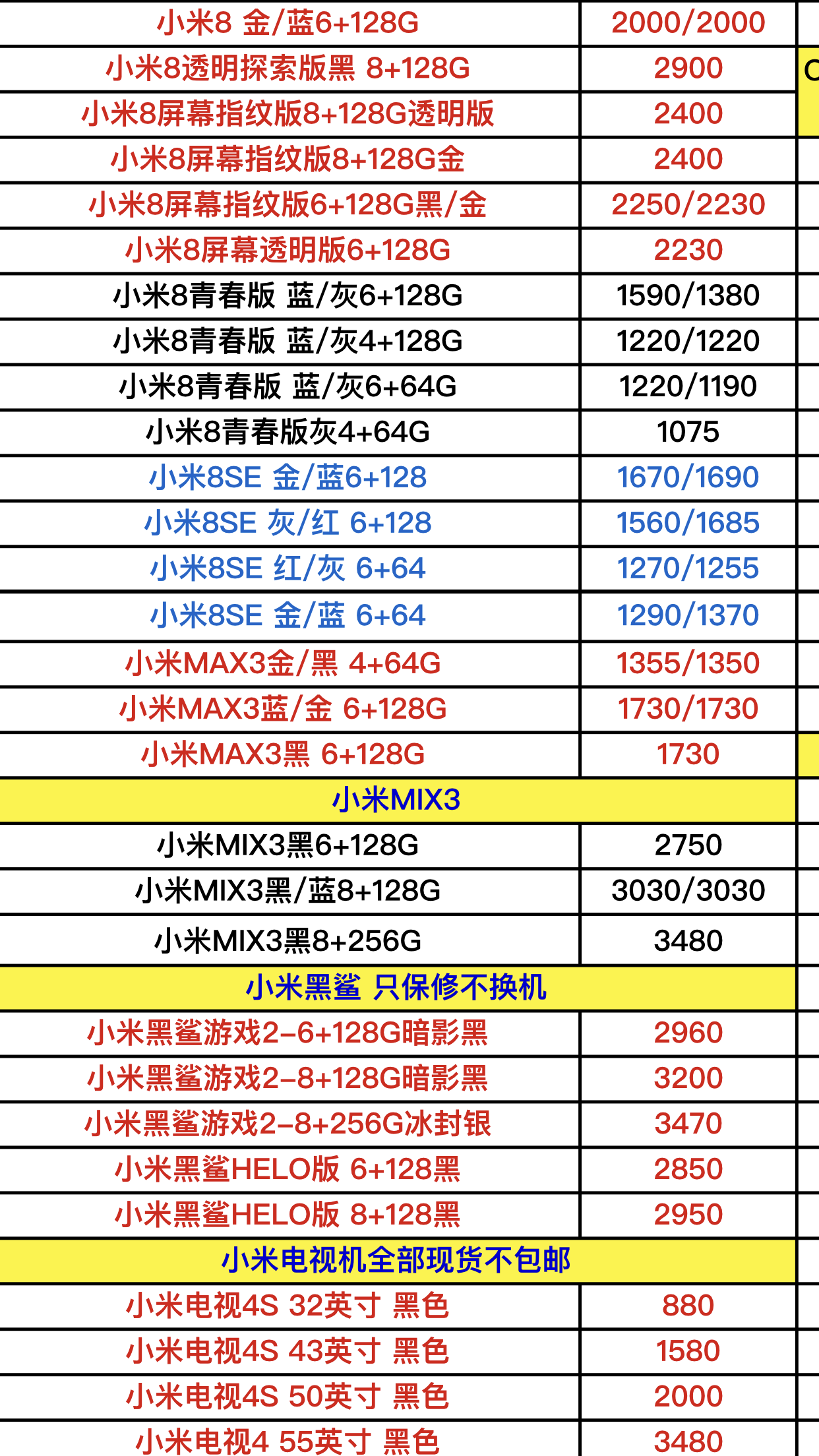 最新手机价格：小米手机一览